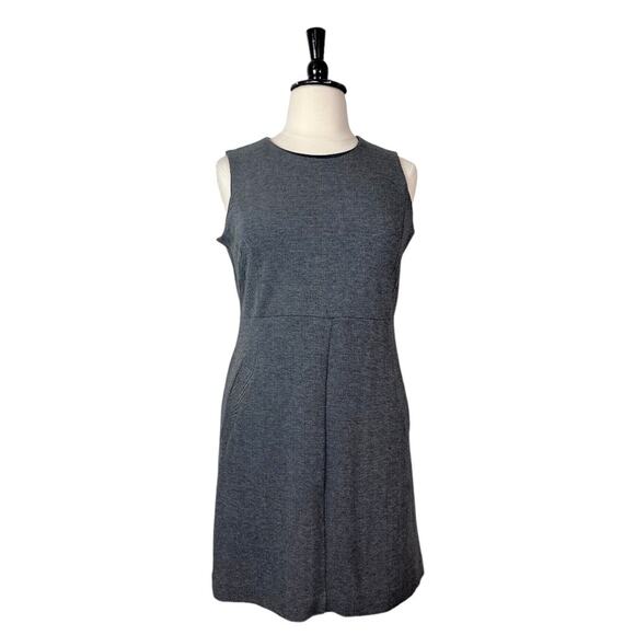 Lands’ End Dress Ponte Knit Sheath Sleeveless Gray Black Herringbone Women’s 16P - Picture 1 of 12